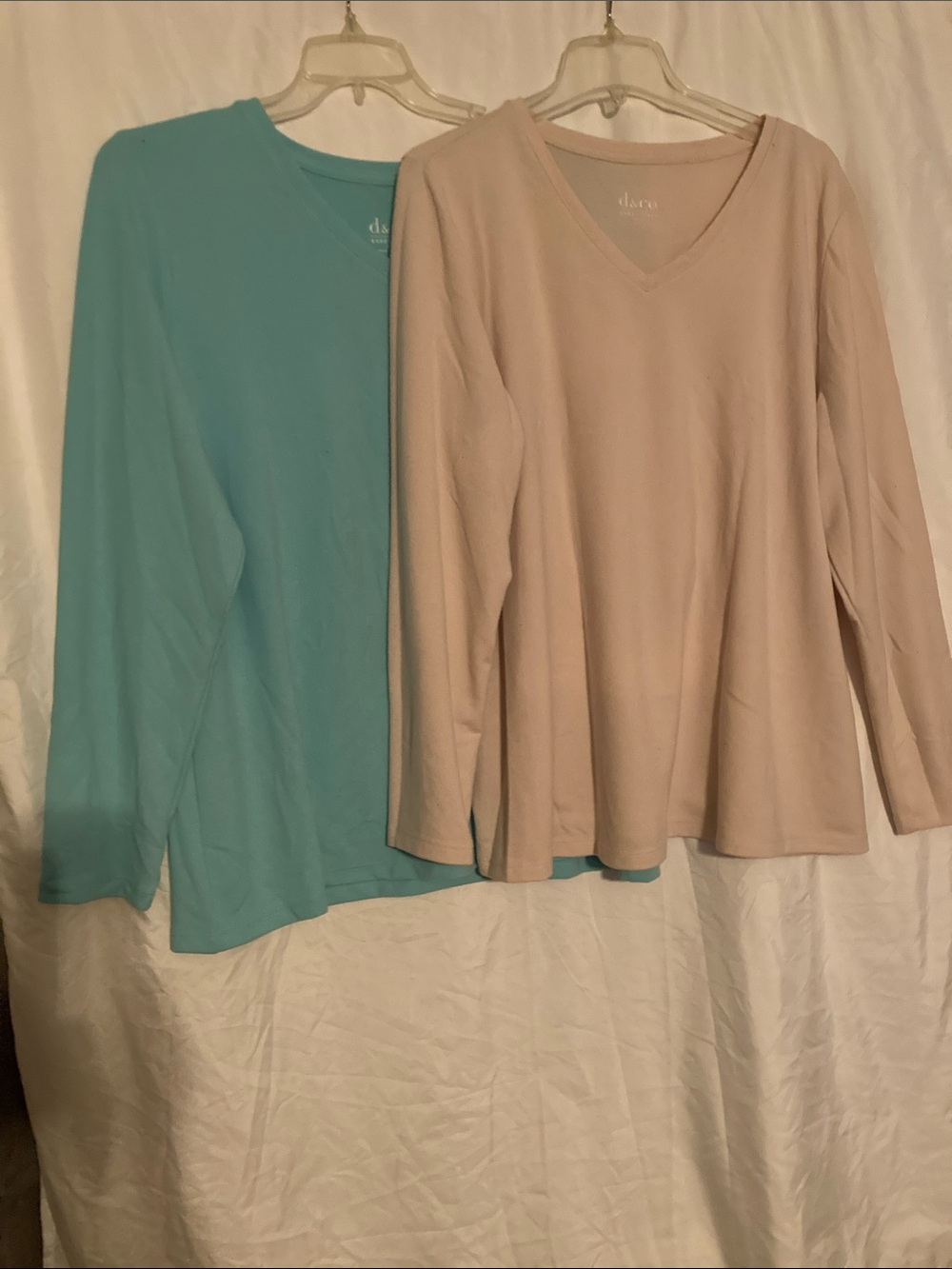 QVC Essentials Women's V-Neck Long Sleeve Tops - Teal and Blush XL